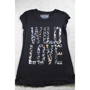 Rocker Girl Womens‎ M Black Wild Love Leopard Graphic Short Sleeve Tee Sheer Y2K